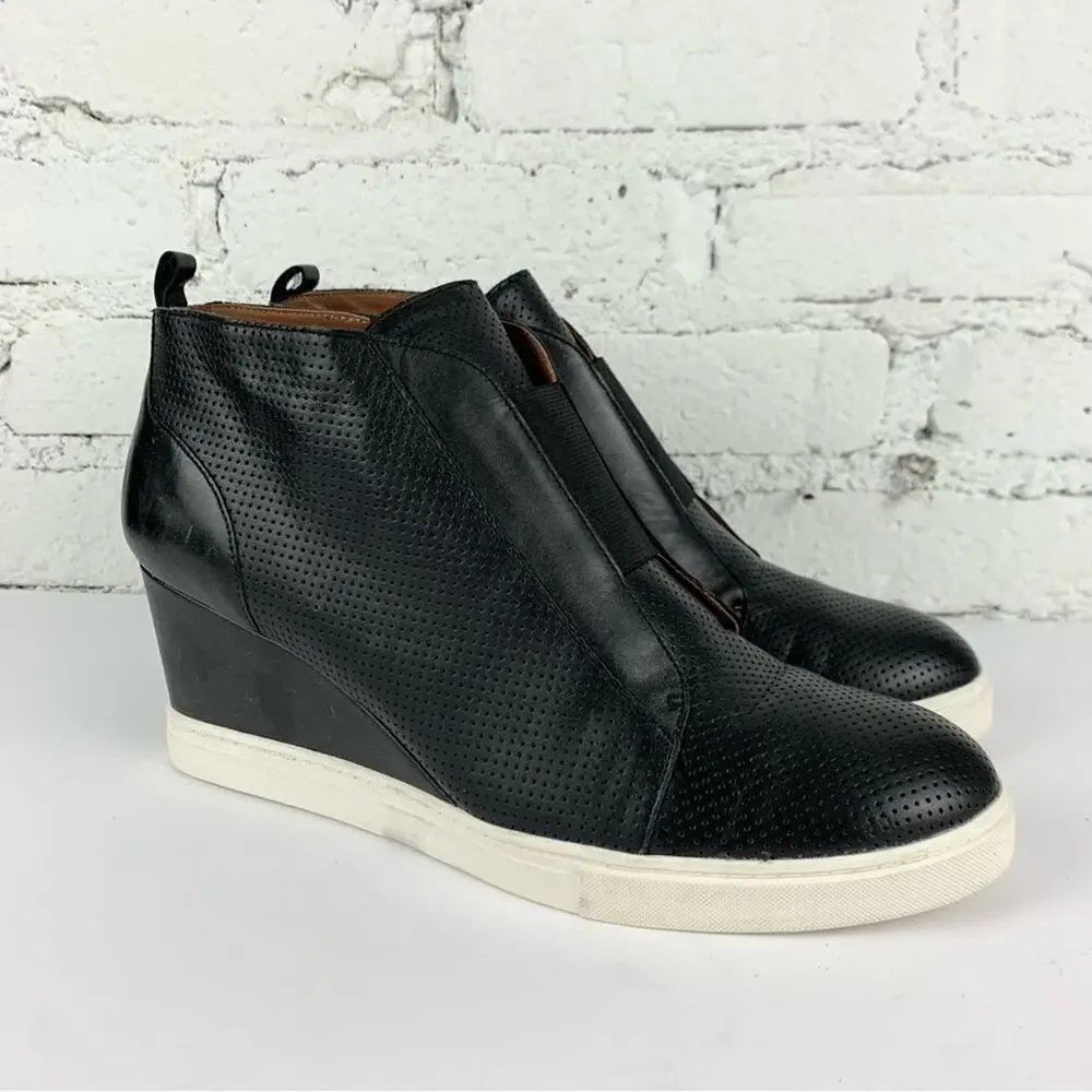 Linea Paolo Felicia Wedge Sneaker Perforated Black Leather 11